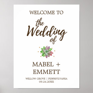 Poster Boho Rustic Mint Floral Succulent Mariage Bienvenu