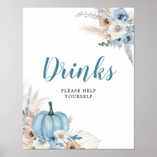 Poster Boho Rustic Pumpkin Fall Baby Shower Drinks Sign