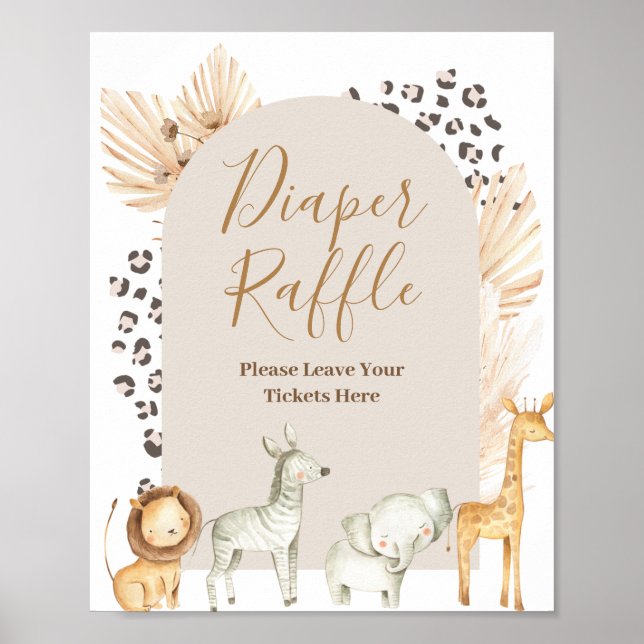 Poster Boho Safari Animaux Aquarelle Déchets Raffle (Devant)