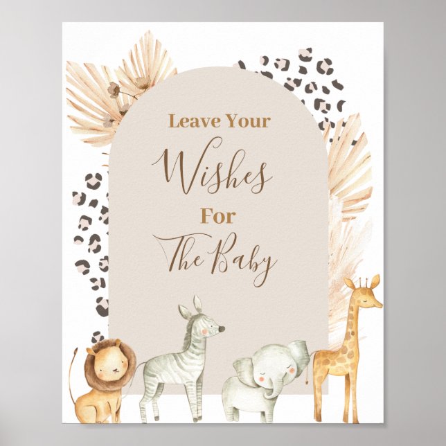 Poster Boho Safari Animaux Baby shower Voeux pour bébé (Devant)
