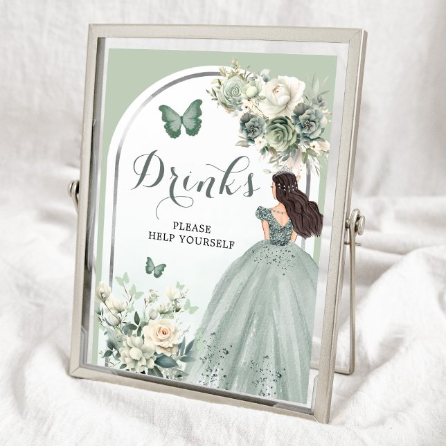 Poster Boho Sage Green Floral Princess Quinceañera Boisso (Créateur téléchargé)