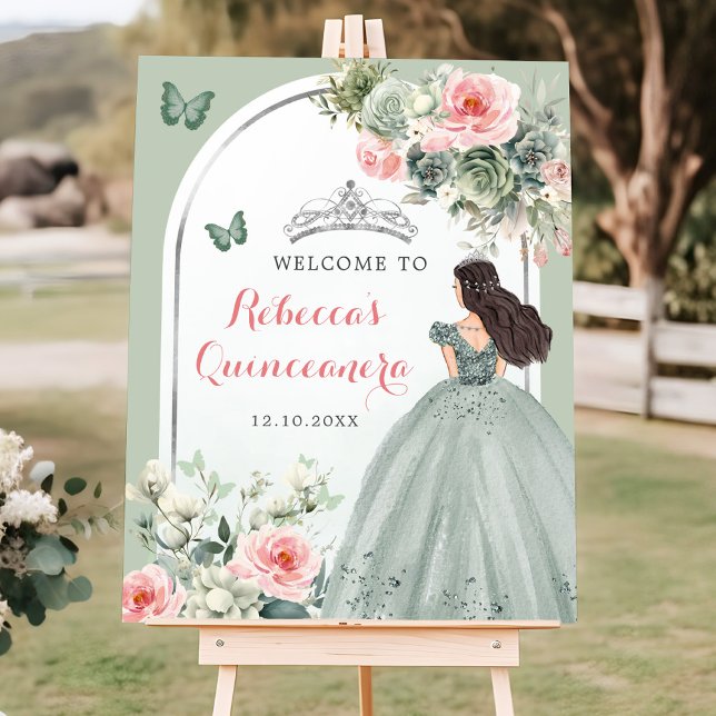 Poster Boho Sage Green Princesse Quinceañera Bienvenue (Créateur téléchargé)