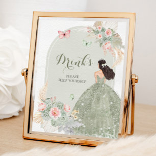 Poster Boho Sage Green Rose Quinceañera Boissons