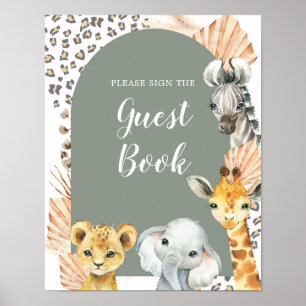 Poster Boho Sage Green Safari Oh Boy Livre d'Invité