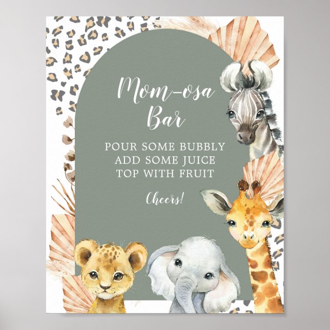Poster Boho Sage Green Safari Oh Boy Mom-osa Bar Sign (Devant)