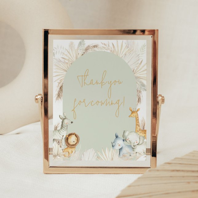 Poster Boho Sage Merci Safari vert pour venir (Hello Baby Safari Baby Shower  Thank you for Coming Sign)