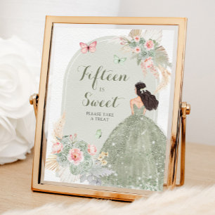 Poster Boho Sage Vert rose Quinceañera Quinze est doux