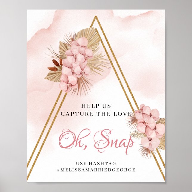 Poster Boho séché Palm Feuilles Flush Fleurs Oh Snap Sign (Devant)