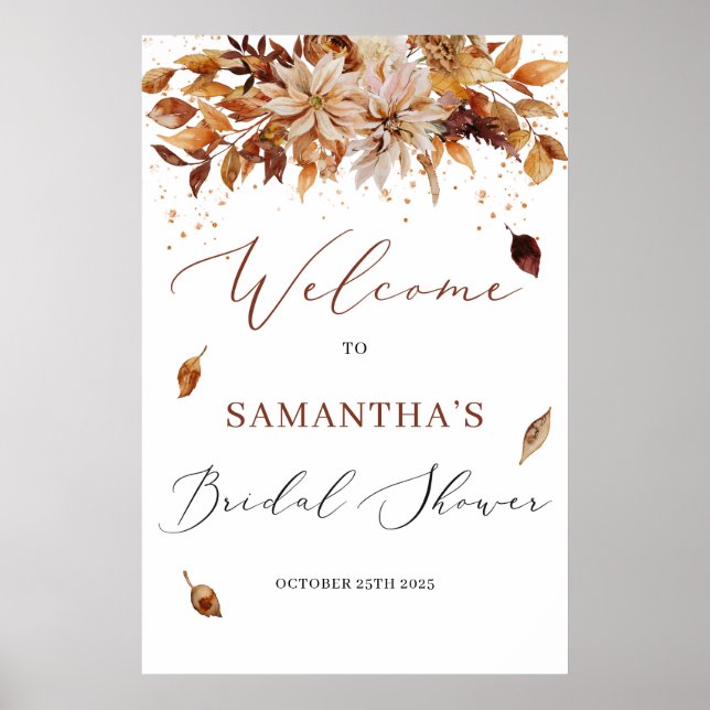 Poster Boho signe de Fête des mariées florale automne et  (Devant)