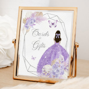 Poster Boho Silver Lilac Fleurs 15 Años Cartes & Cadeaux