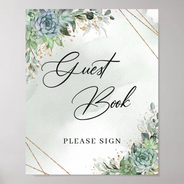 Poster Boho succulent eucalyptus or Guest Book Signal (Devant)