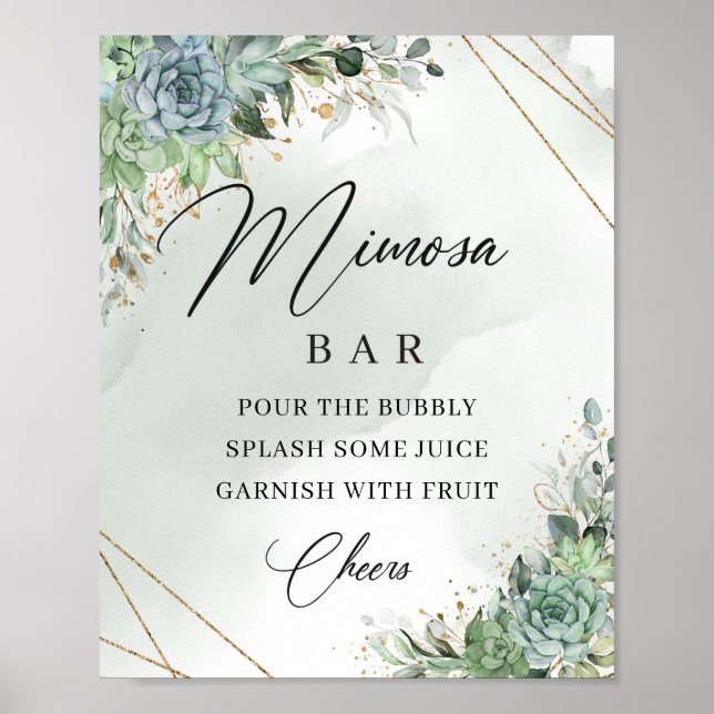 Poster Boho succulent eucalyptus or signe de barre mimosa (Devant)