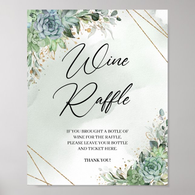 Poster Boho succulent eucalyptus or Vin Raffle jeu (Devant)