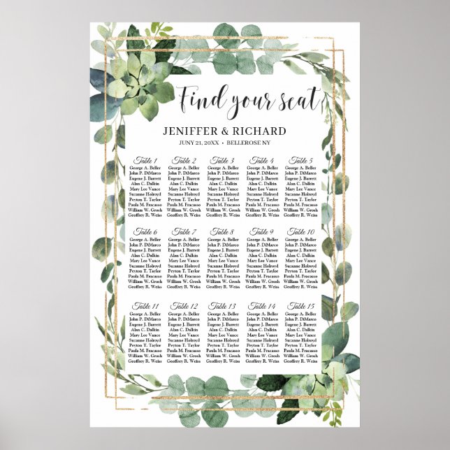 Poster Boho succulent feuille floral or géométrique (Devant)