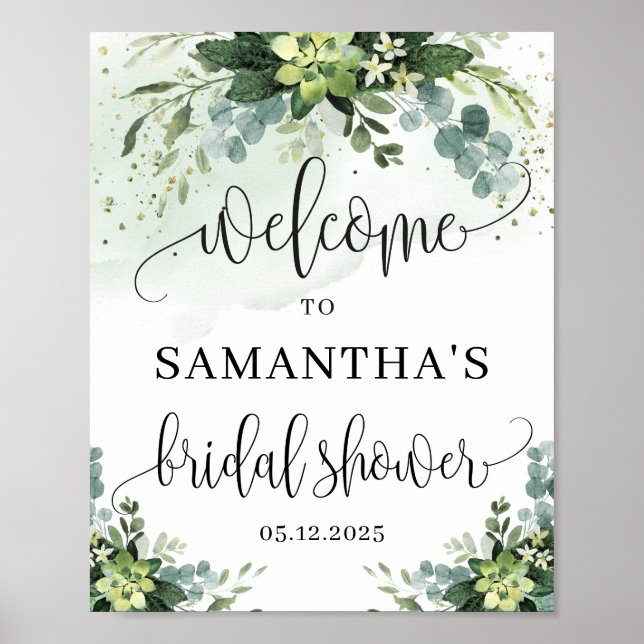 Poster Boho succulent fleurie douche signe de bienvenue (Devant)