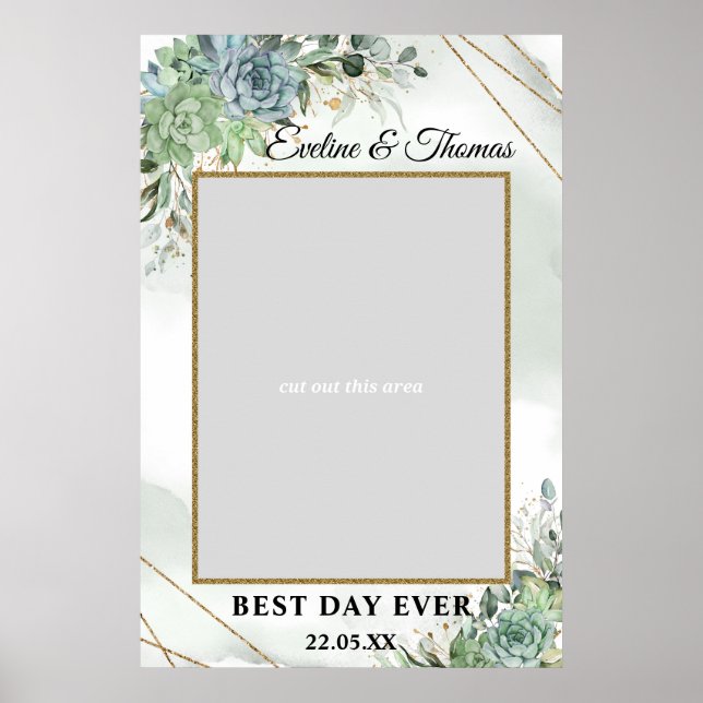 Poster Boho Succulents eucalyptus or doré accessoire de p (Devant)