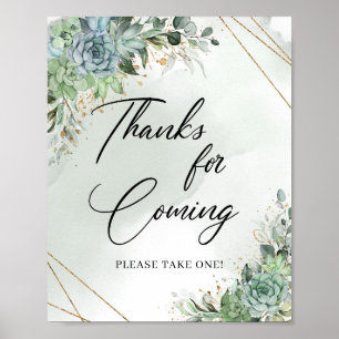 Poster Boho succulents eucalyptus or Merci pour venir