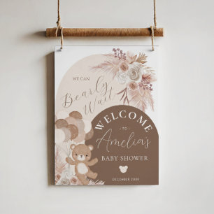 Poster Boho Teddy Bear Bearly Wait Baby shower Bienvenue