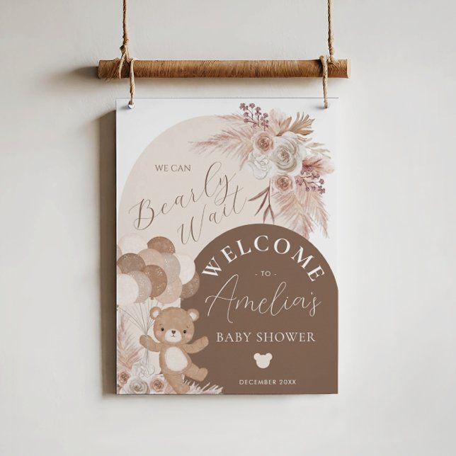 Poster Boho Teddy Bear Bearly Wait Baby shower Bienvenue (Créateur téléchargé)