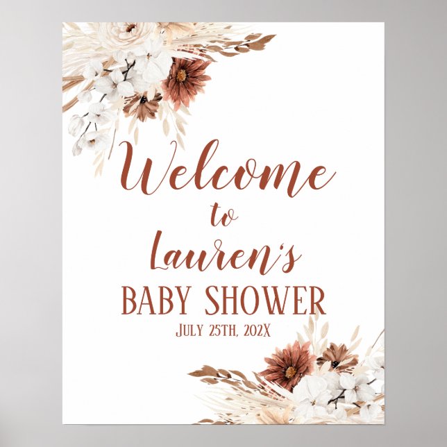 Poster Boho Terracotta Baby shower Fille Signal de bienve (Devant)