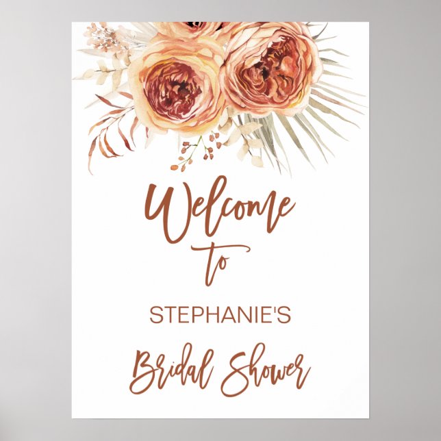 Poster Boho Terracotta Brûlé Orange Floral Bridal Bienven (Devant)