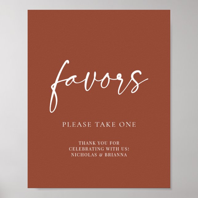 Poster Boho Terracotta Brûlé Orange Mariage Faveurs (Devant)