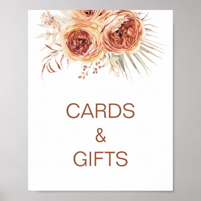 Poster Boho Terracotta Orange Brûlé Floral Mariage Shower (Devant)