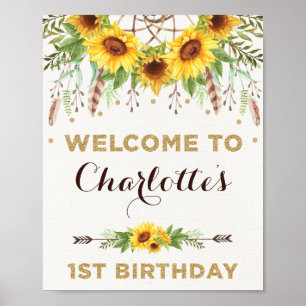 Poster Boho Tournesol 1er anniversaire Rustic Summer Welc