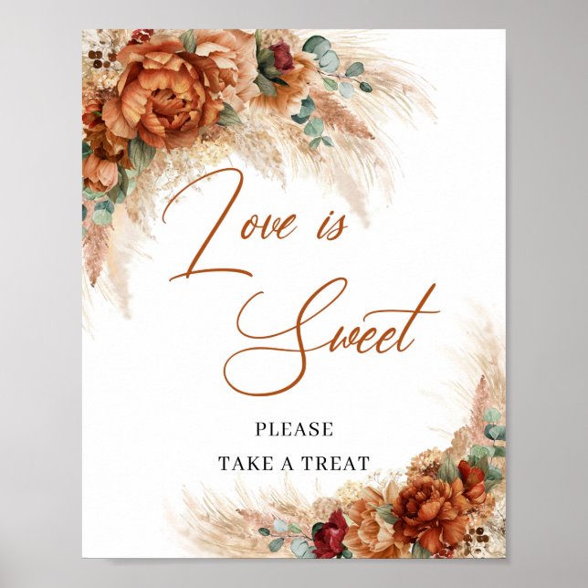 Poster Boho tropical cuivre brûlé orange L'amour est doux (Devant)