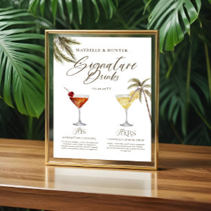 Poster Boho Tropical Watercolor Signature Boissons Mariag
