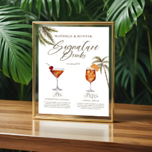 Poster Boho Tropical Watercolor Signature Boissons Mariag