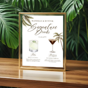 Poster Boho Tropical Watercolor Signature Boissons Mariag