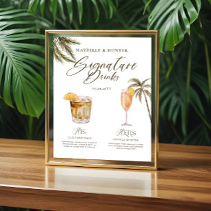 Poster Boho Tropical Watercolor Signature Boissons Mariag