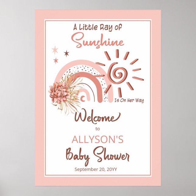Poster Boho Un petit rayon de soleil Baby shower fille (Devant)