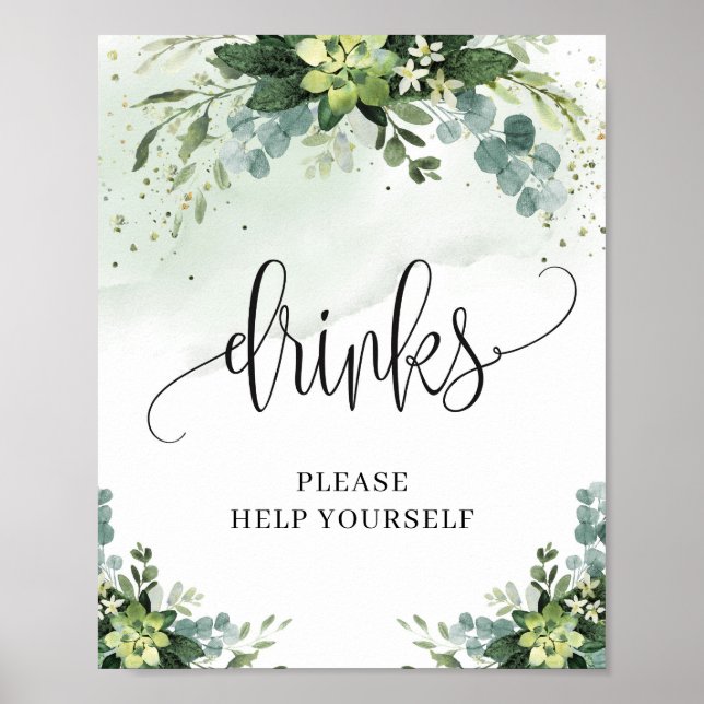 Poster Boho verdoyant succulent feuillage fleuri signe de (Devant)