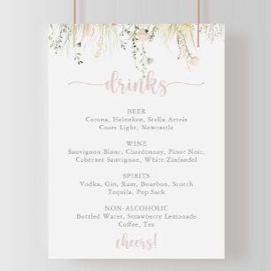 Poster Boho vert Fleur sauvage Mariage Menu Boissons Sign