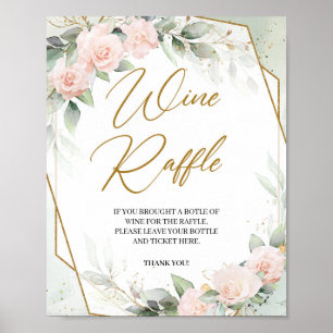 Poster Boho vert floral brun cadre or Vin Raffle
