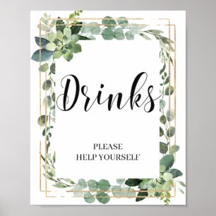 Poster Boho vert succulent parties scintillant d'or eucal