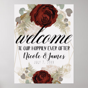 Poster Boho Vintage Glam Botanique Floral Accueil Mariage