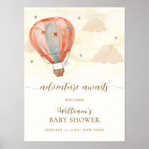 Poster Boho Vintage Hot Air Ballotte Baby shower Bienvenu
