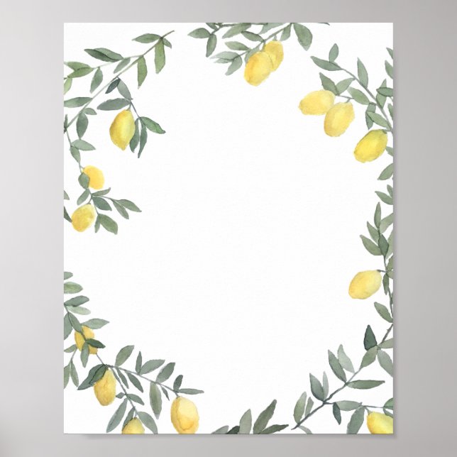 Poster Boho Watercolor Lemon Wreath été (Devant)