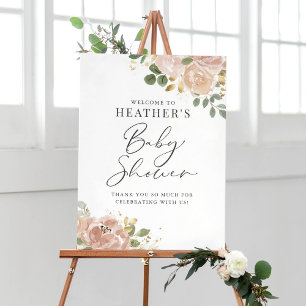 Poster Boho Watercolor Mauve Baby shower de fleurs de pêc