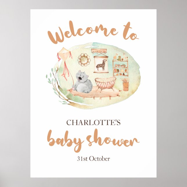 Poster Boho We Can Bearly Wait Baby Shower Panneau de mou (Devant)