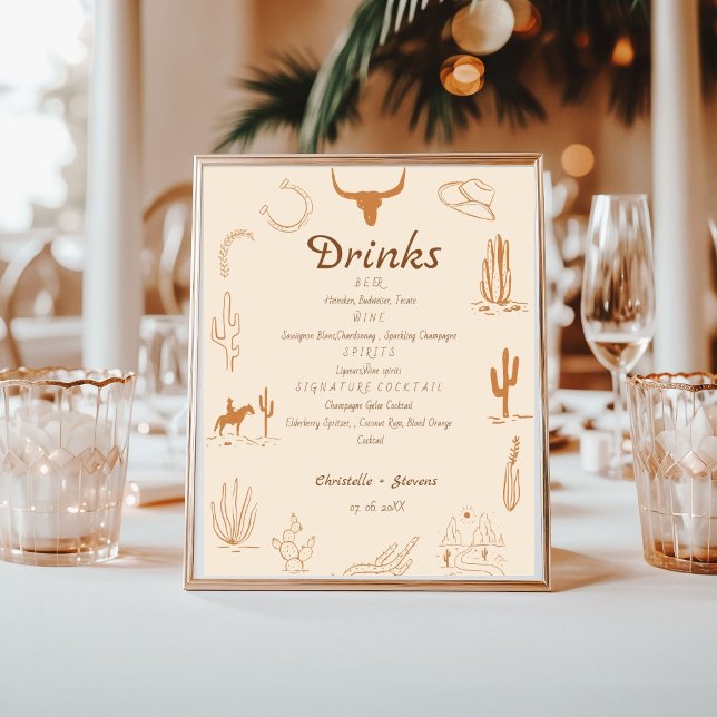Poster Boho Western mariage bar menu, boisson mariage Pos (Créateur téléchargé)