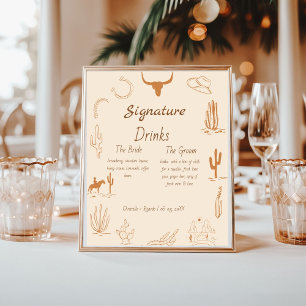 Poster Boho Western mariage bar menu, boisson mariage Pos