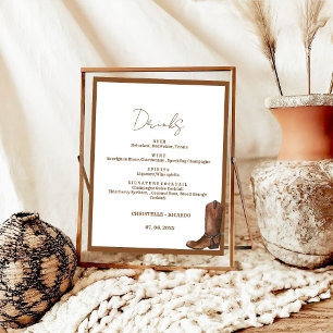 Poster Boho Western mariage menu bar, boisson mariage