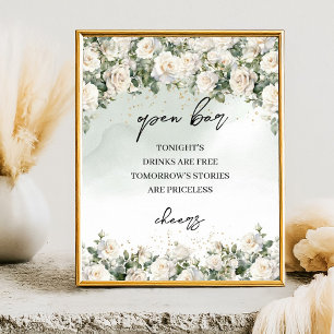 Poster Boho White Roses Vert et or Ouvrir le panneau de l