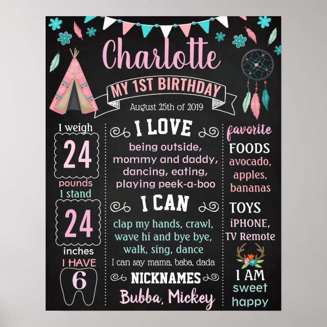 Poster Boho Wild one Amérindiens Anniversaire (Devant)