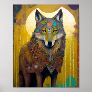 Poster Boho Wolf Surreal Wildlife Art