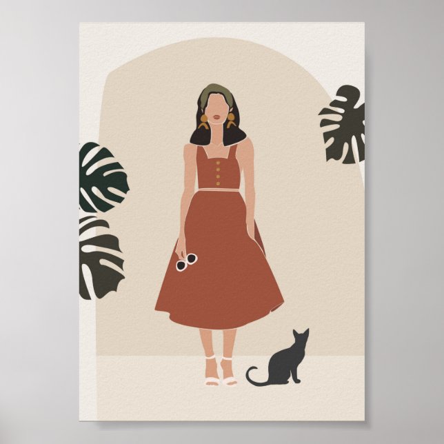 Poster Boho Woman en Terracotta robe mode été (Devant)